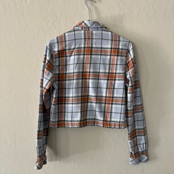 Vans Cropped Button Up Flannel, Size XS, Blue/Grey - Picture 3 of 3